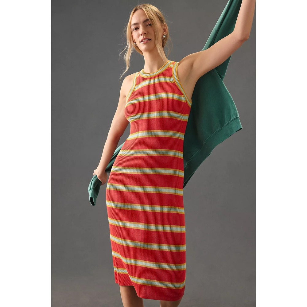 MOTHER The Chins Up Sleeveless Dress Women Red Mint Stripe XS